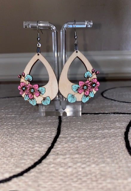 Wood Floral Painted Earrings